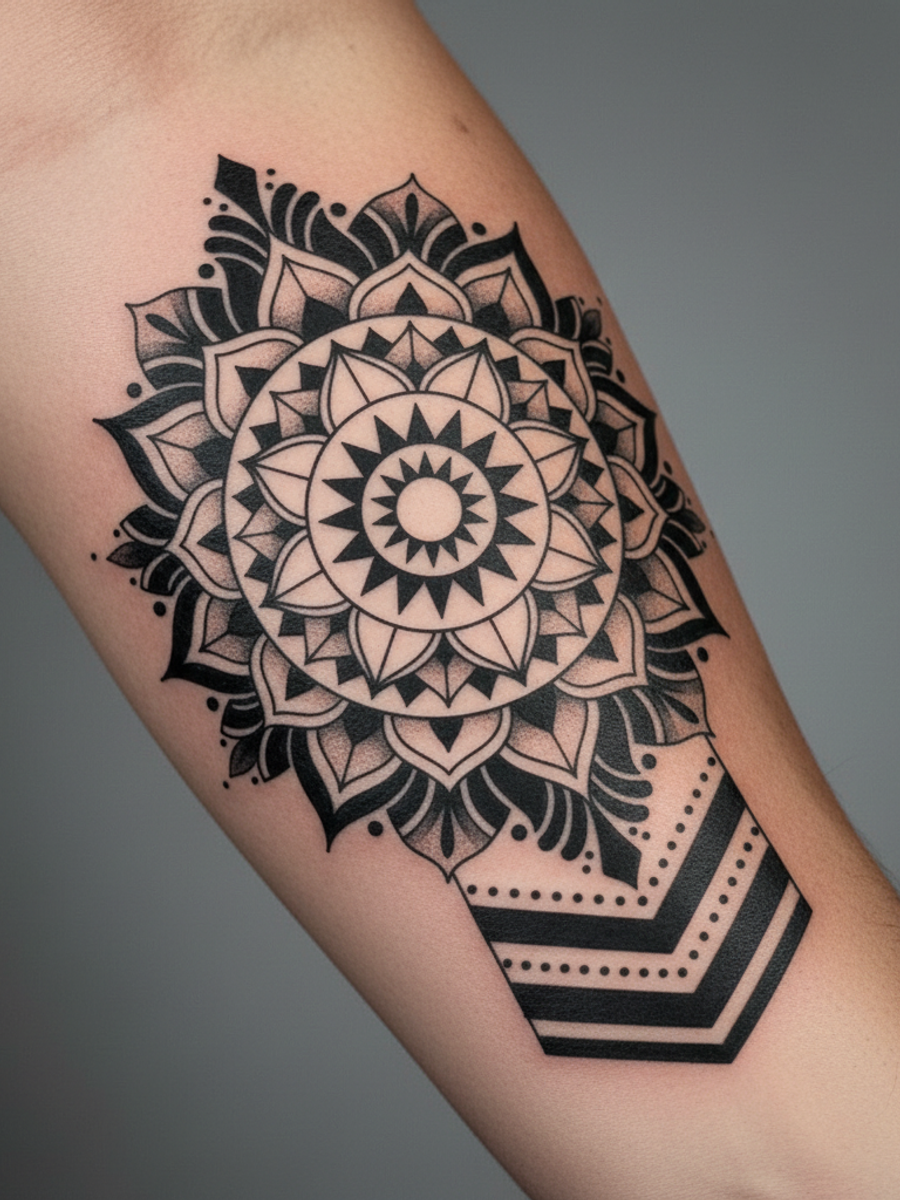 Blackwork tattoo on skin