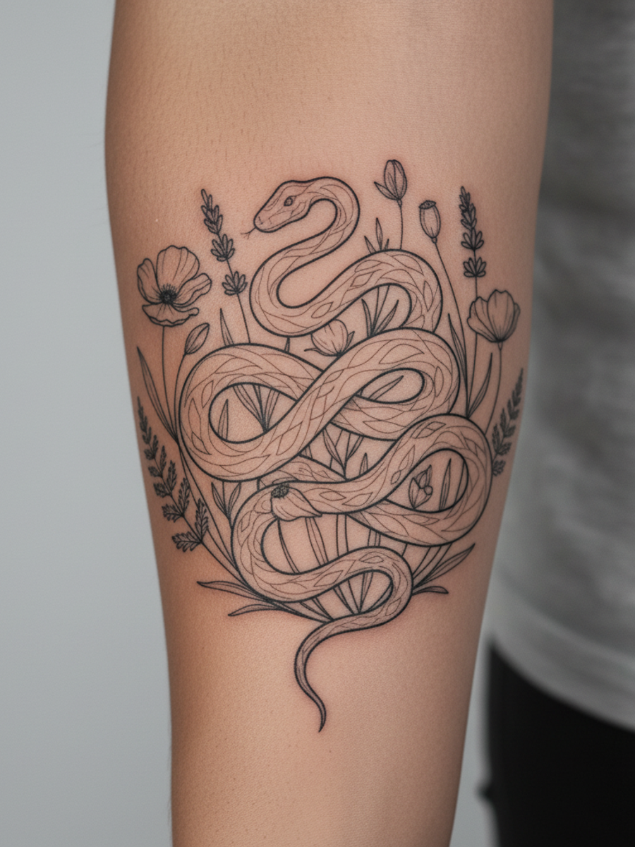Fine Line tattoo on skin