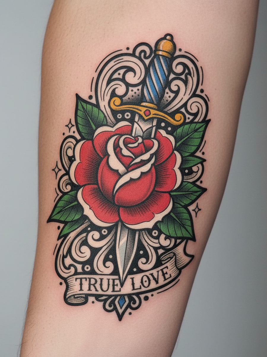 Neo-Traditional tattoo on skin