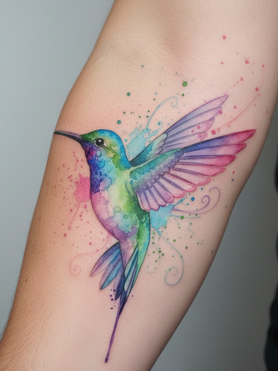 Watercolor tattoo on skin