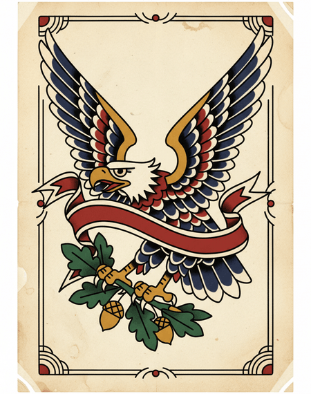 Bold Eagle & Banner tattoo design — Bold eagle with banner — the emblem of classic flash tattooing.