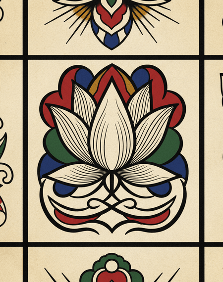 Fine-Line Lotus tattoo design — A lotus in three strokes — purity rising from still water.