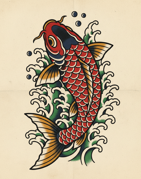 Koi Fish tattoo design — Swimming koi — perseverance that becomes strength.