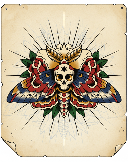 Death’s-Head Moth tattoo design — The moth of metamorphosis — rebirth through darkness.