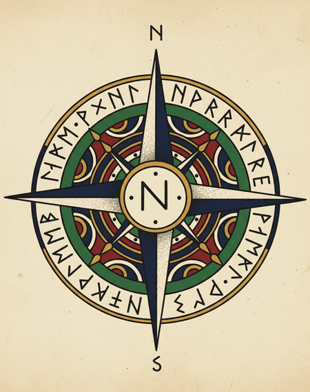 Wayfinder Compass tattoo design — The “wayfinder” stave — guidance through rough waters.